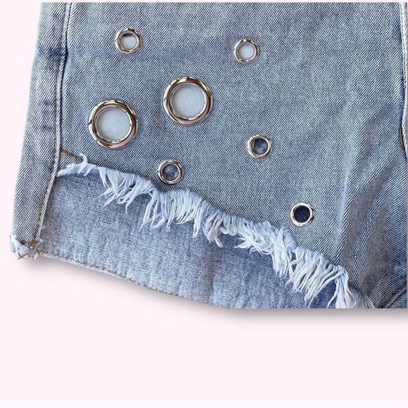 High Rise Shortie Cutoff Raw Hem Denim Jean Shorts Sz 27 - Picture 3 of 6